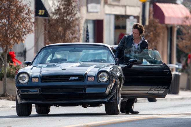 Jeremy Allen White drives a Z28 Camaro during the filming of a scene for the Bruce Springsteen movie Deliver Me from Nowhere in Freehold, NJ Friday, January 10, 2025. Both Jeremy Allen White and Bruce Springsteen were on set.