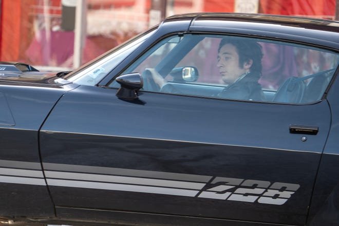 Jeremy Allen White drives a Z28 Camaro during the filming of a scene for the Bruce Springsteen movie Deliver Me from Nowhere in Freehold, NJ Friday, January 10, 2025. Both Jeremy Allen White and Bruce Springsteen were on set.