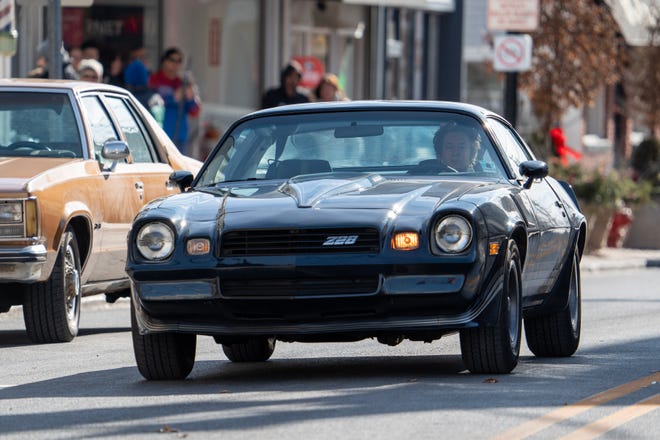 Jeremy Allen White drives a Z28 Camaro during the filming of a scene for the Bruce Springsteen movie Deliver Me from Nowhere in Freehold, NJ Friday, January 10, 2025. Both Jeremy Allen White and Bruce Springsteen were on set.