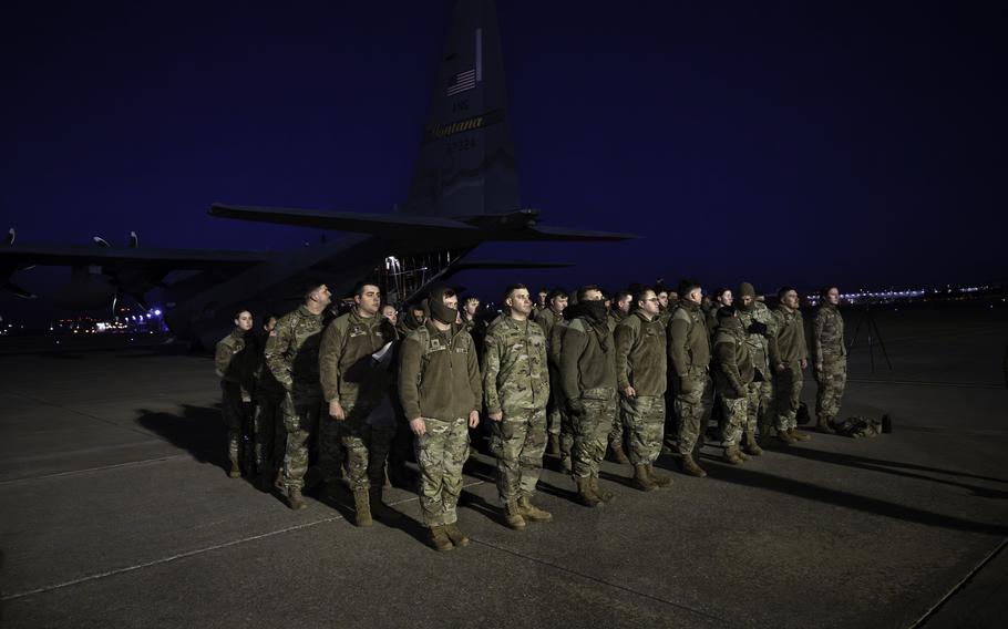 Oklahoma National Guard Soldiers prepare to depart from Will Rogers Air National Guard Base