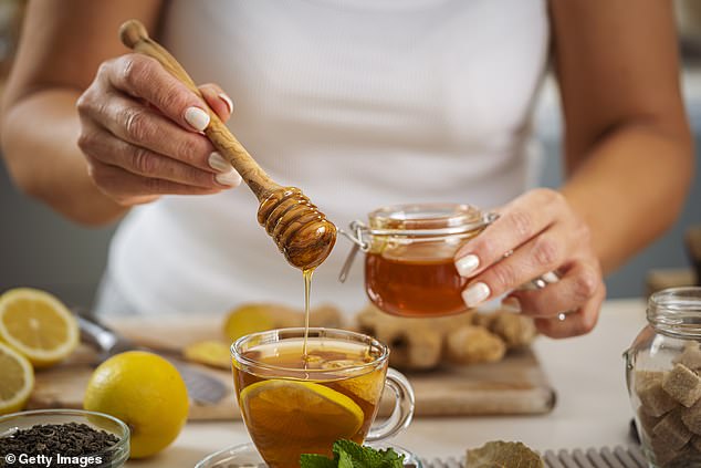 A hot sweet drink, such as a cup of honey with lemon or blackcurrant, is a simple way of relieving the symptoms of a cough and sore throat