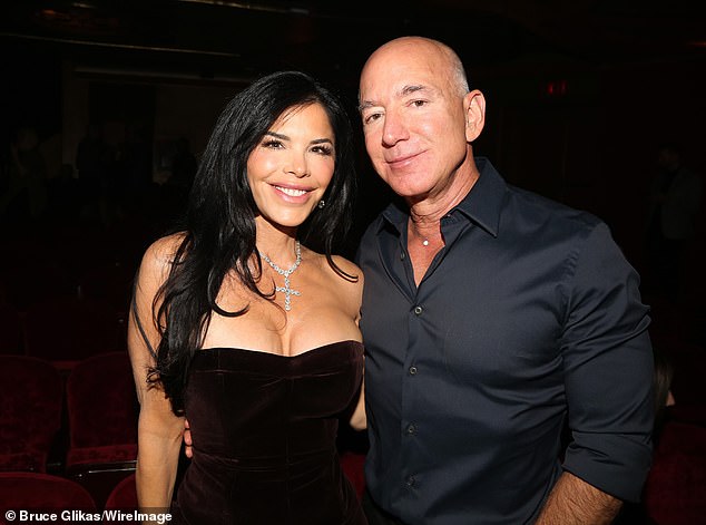 Pictured: Jeff Bezos with his fiancé Lauren Sanchez at the Sunset BLVD Broadway opening night in New York