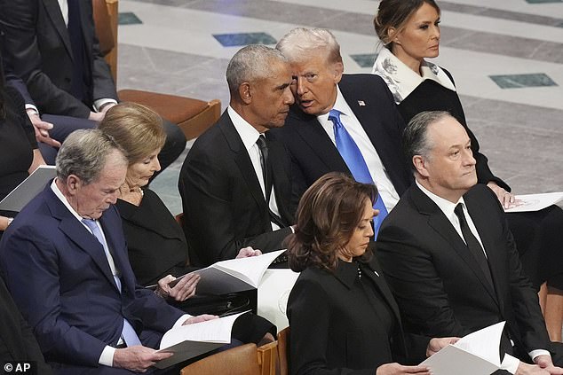 Michelle was the only spouse absent from the state funeral for former President Jimmy Carter on January 9. Her husband and Trump were seated next to each other and chatted and laughed like old friends despite the history of political animosity between the Democratic former president and the returning Republican