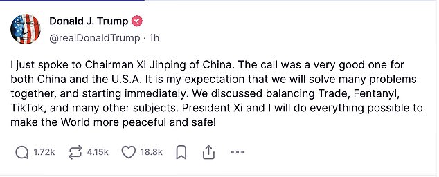 Trump said on Friday he spoke with Chinese President Xi Jinping including about TikTok