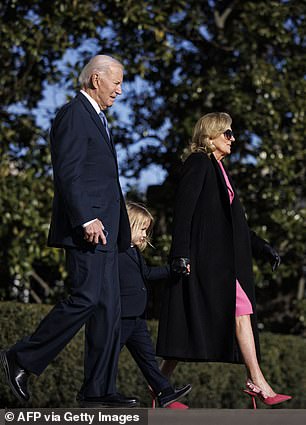 She was walking with husband, President of the United States Joe Biden, 82, and their grandson Beau Biden