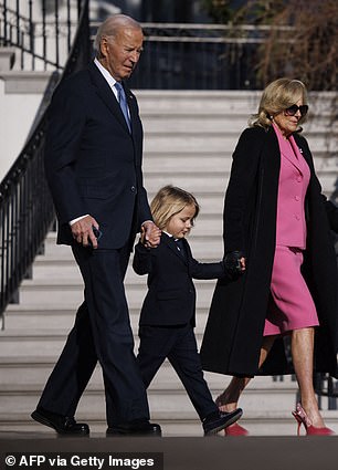 She was walking with husband, President of the United States Joe Biden, 82, and their grandson Beau BideN