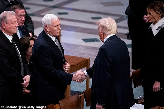 Pence was seen shaking the hands of the President-elect during Jimmy Carter's funeral on January 9 - their first public interaction since 2021