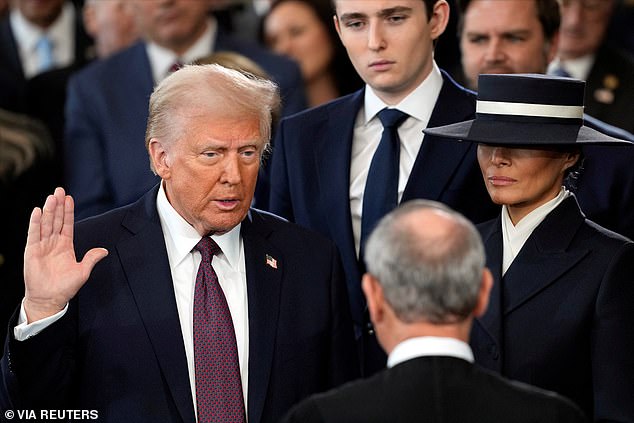 Trump is sworn in Monday as the 47th President of the United States with Melania and son Barron by his side