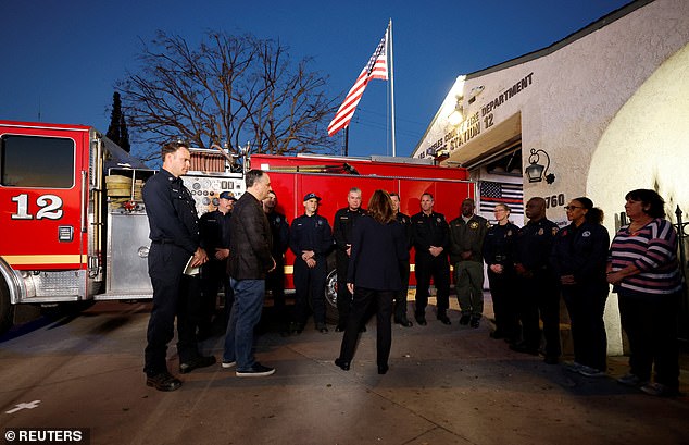 Harris visits firefighters at an LA County fire station