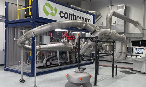 Continuum’s Greyhound M2P 3.0 melt-to-powder plasma atomisation system. Photo via Continuum Powders.