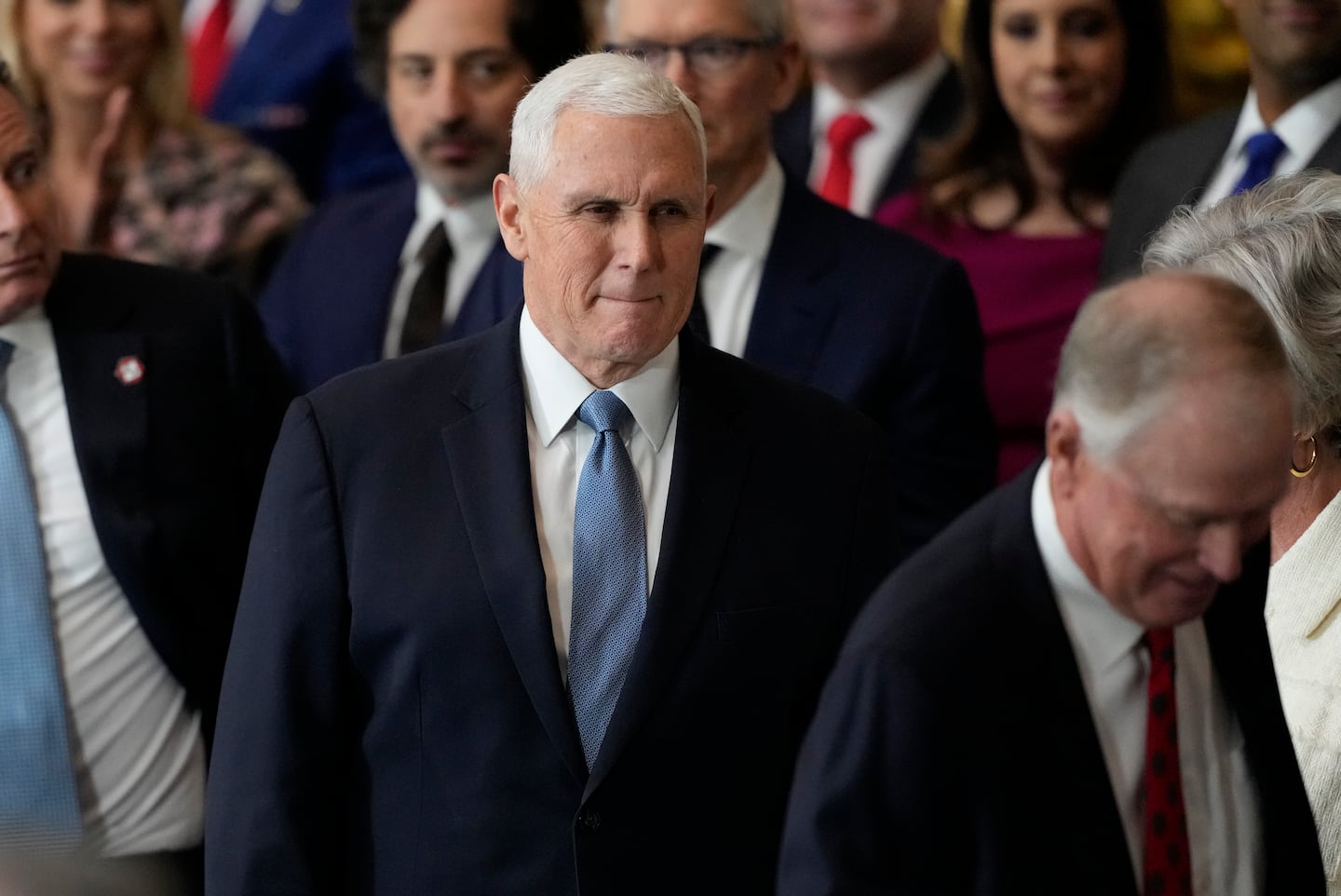 Former Vice President Mike Pence arrives before the 60th Presidential Inauguration in the Rotunda of the US Capitol in Washington, Monday, Jan. 20, 2025. 