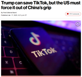 New York Post: Trump can save TikTok, but the US must force it out of China’s grip 