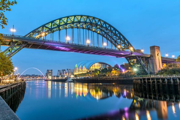 Evening view of River Tyne in Newcastle Upon Tyne, North East England with the Tyne and Millennium Bridges visible