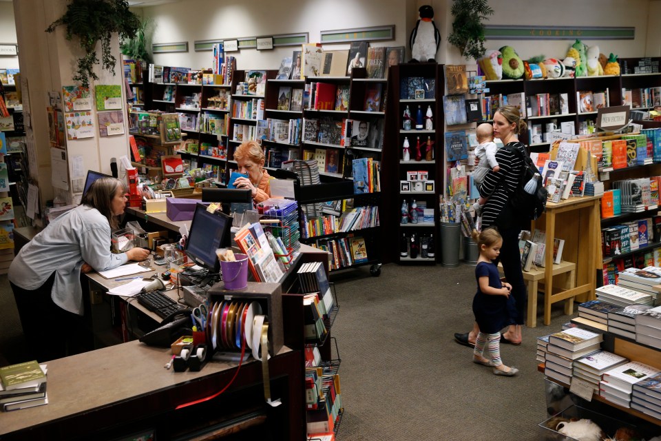 Customers browsing and shopping at Books Inc. bookstore.