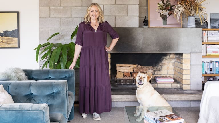 Business owner Kirsten Matthew at home with her dog.  (Photo: Helen Bankers)