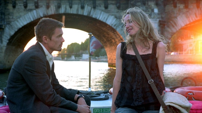 Jesse and Celine on a boat in Paris in Before Sunset