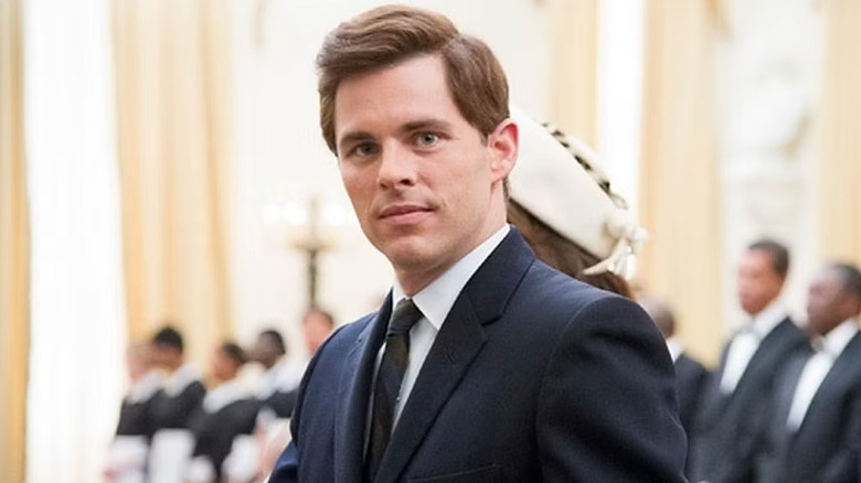 James Marsden as President John F. Kennedy standing in the oval office in the film The Butler