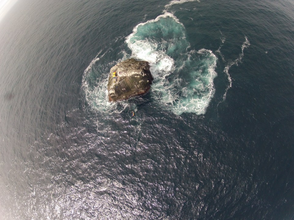 Aerial view of a small islet in the North Atlantic Ocean.