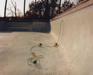 an empty pool with floats in it