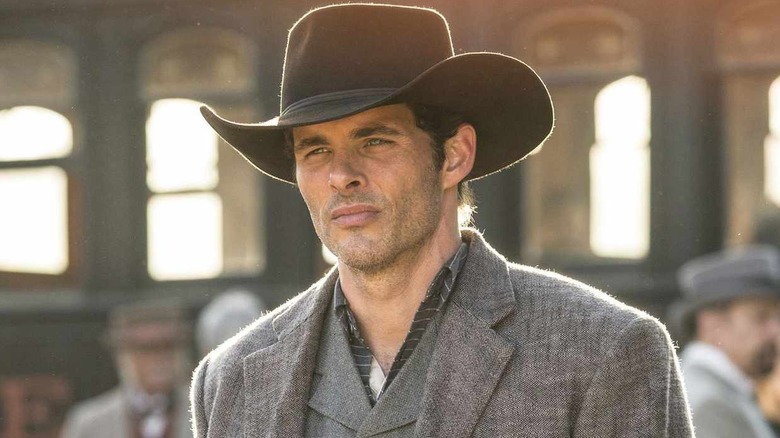 James Marsden as Teddy standing in town square on HBO's Westworld