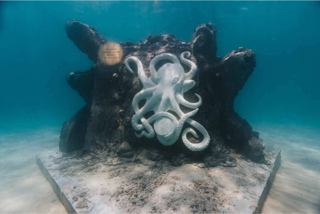 ORAI underwater art sculpture of a Octopus for wisdom part of the Guardians of the Reef project in Hollywood Florida.