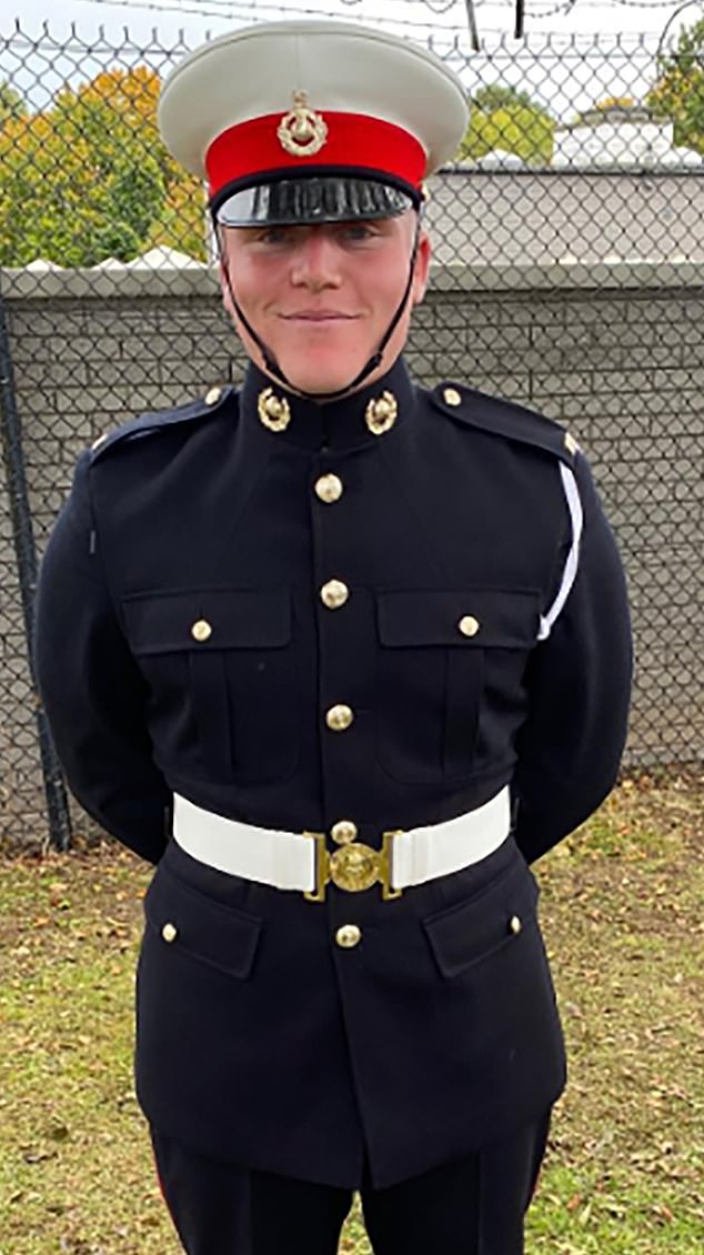 Even in military uniform Jack, 25, who previously studied at Exeter University, bears more than a passing resemblance to his famous father, with the same blond hair and square jawline