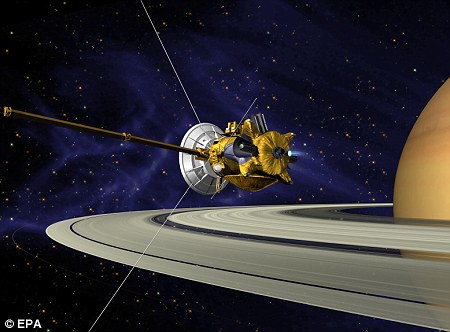 An artist's impression of the Cassini spacecraft studying Saturn