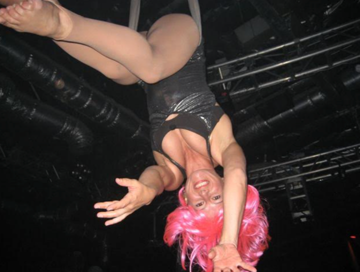 The author performing above the crowd at the Vanguard LA nightclub.