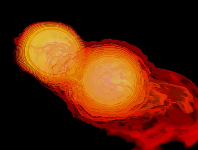 The Big Crunch could 'suck' the universe back in on itself. Above, a NASA animation still frame which depicts two neutron stars colliding, produced by NASA's Goddard Space Flight Center