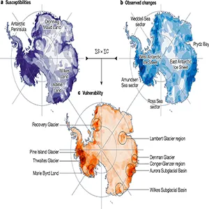 Indicative maps delineating Antarctic ice-sheet regions that may be vulnerable to abrupt change. Credit: Nature