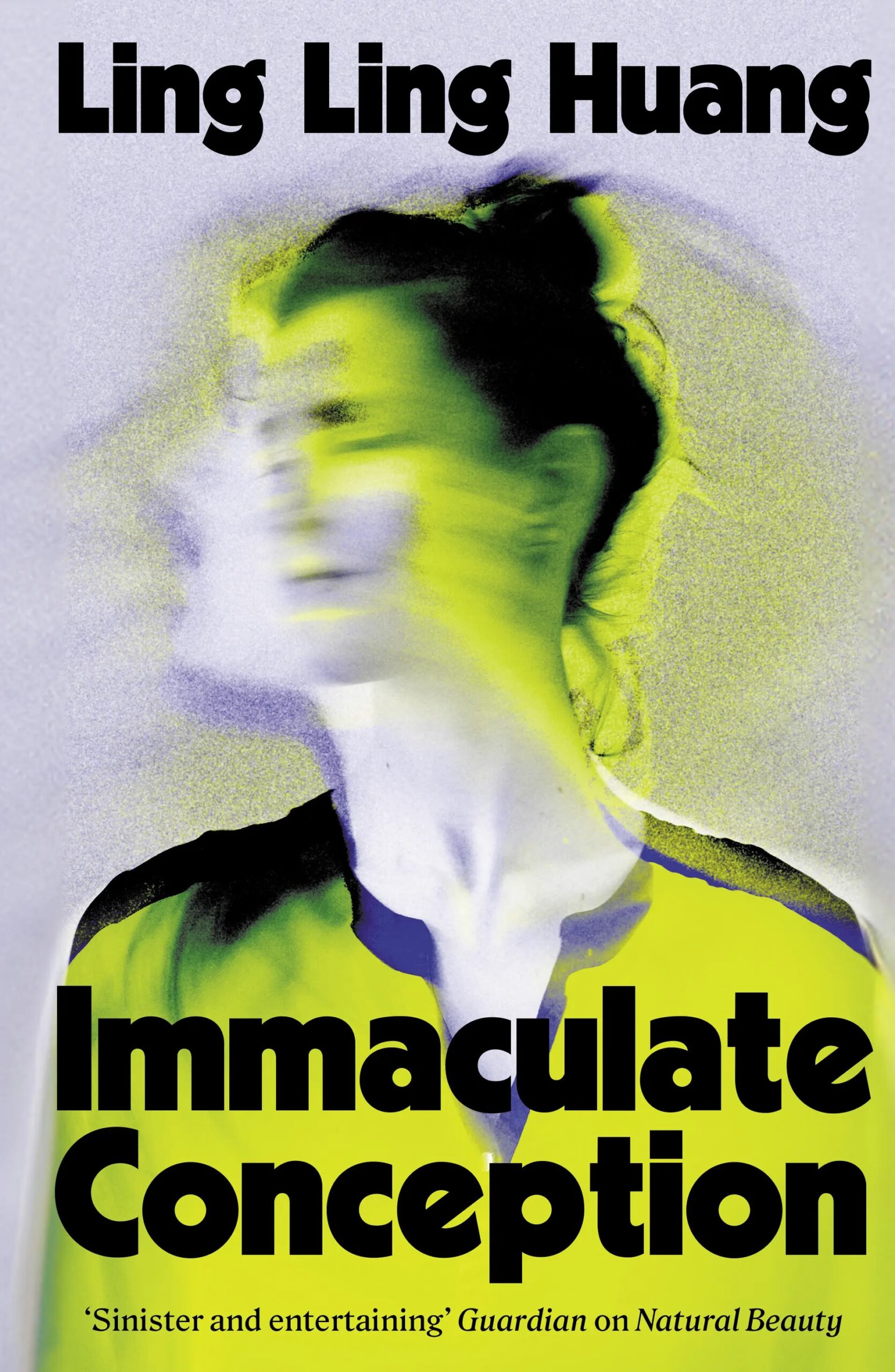 Cover of Immaculate Conception by Ling Ling Huang featuring a woman with a blurred face, as if she's shaking her head