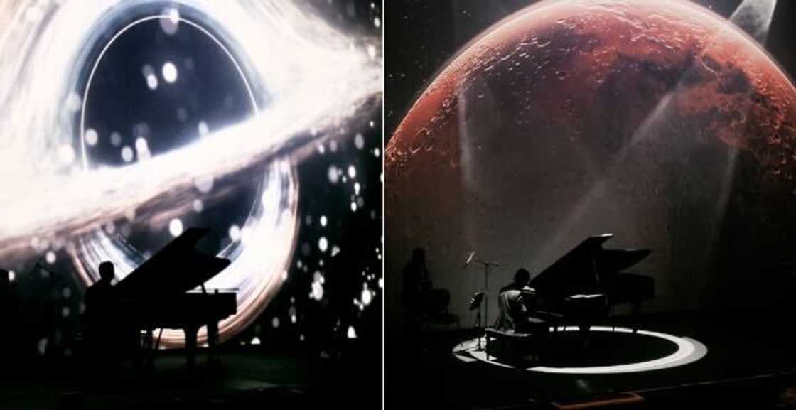 Physicist Dr. Luca Pontiggia and composer-actuary Yasheen Modi performing at the Johannesburg Theatre. Physicist Dr. Luca Pontiggia and composer-actuary Yasheen Modi performing at the Johannesburg Theatre.