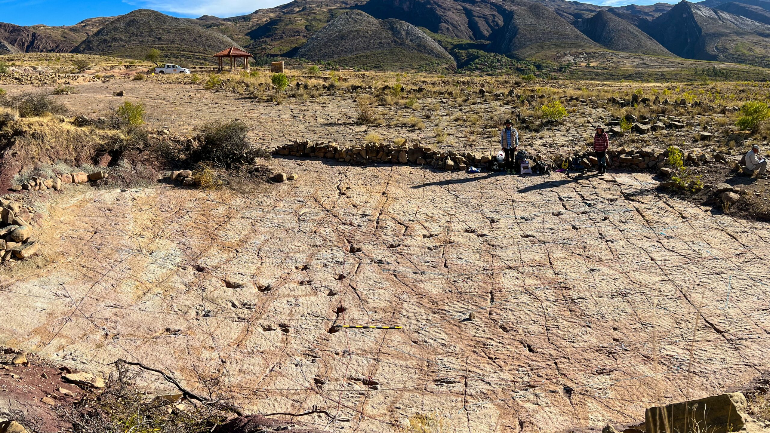 View of a palaeontology study site in Bolivia with thousands of dinosaur tracks.