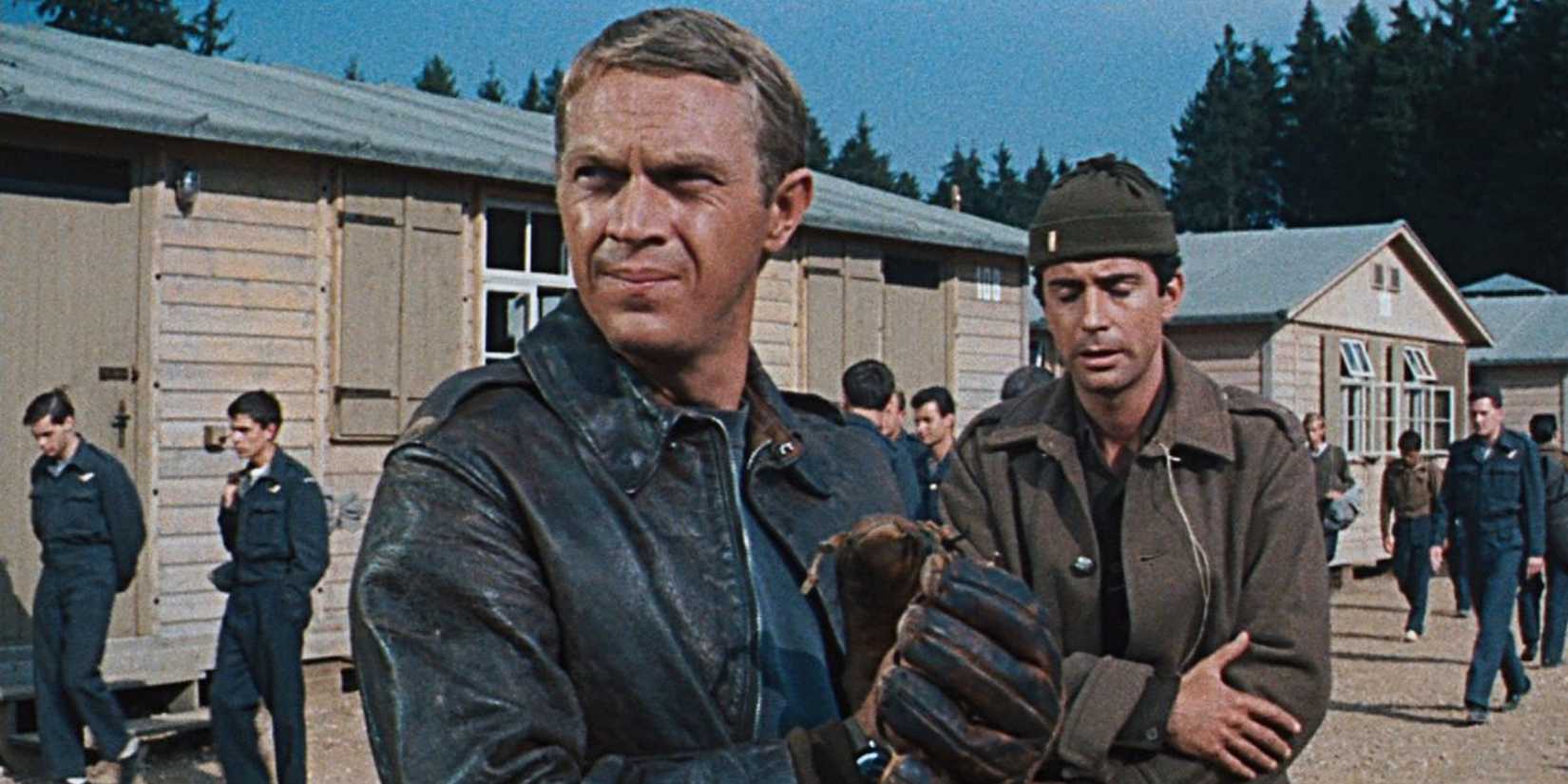 Steve McQueen as Captain Virgil Hilts in the prison yard in The Great Escape