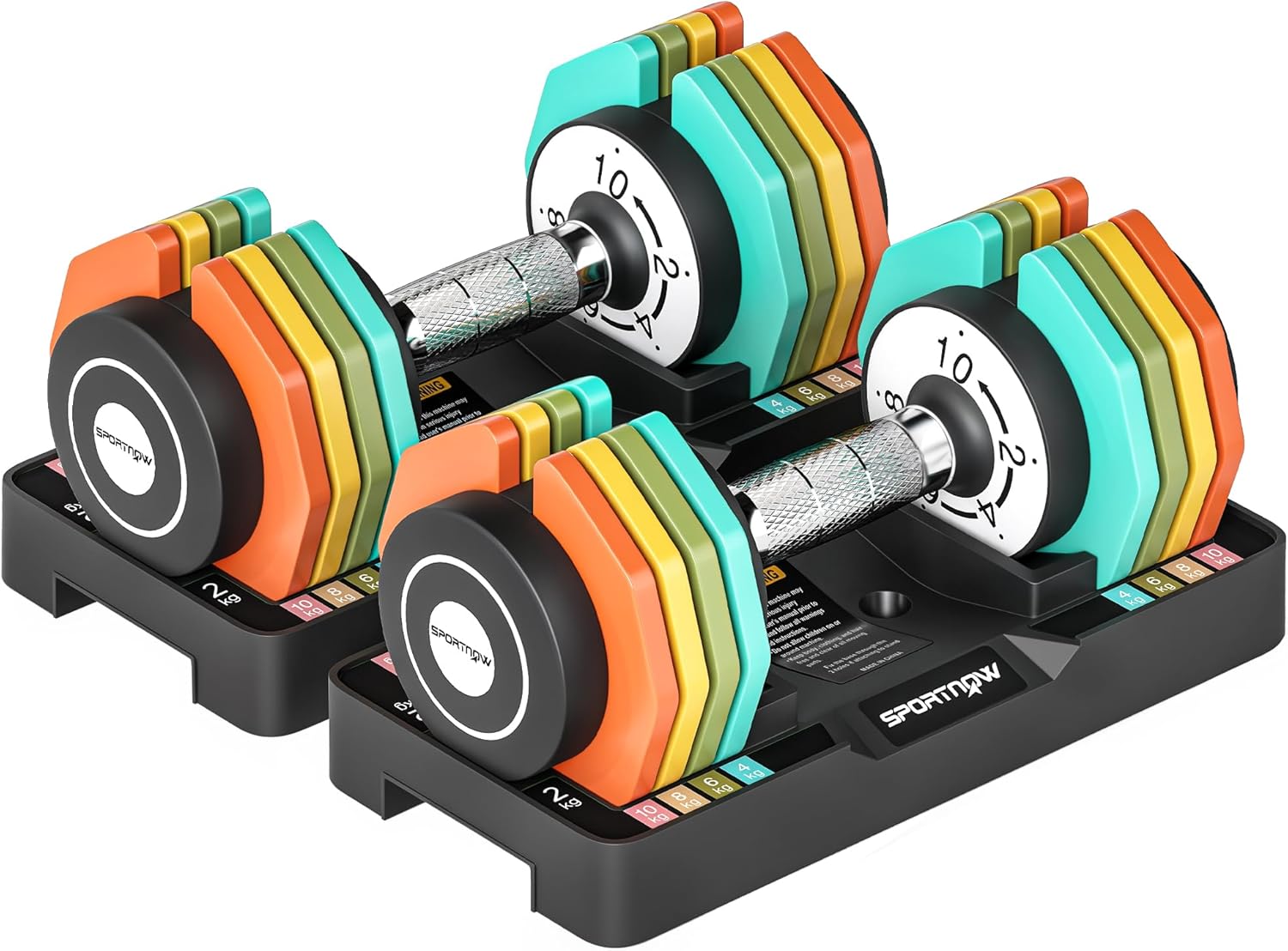 Sportnow Adjustable Dumbbells Set, 2kg/4kg/6kg/8kg/10kg Weights, Space-Saving Dumbbells Pair With Safety Locking Mechanism and Non-Slip Handle, Home Gym Fitness for Men/women