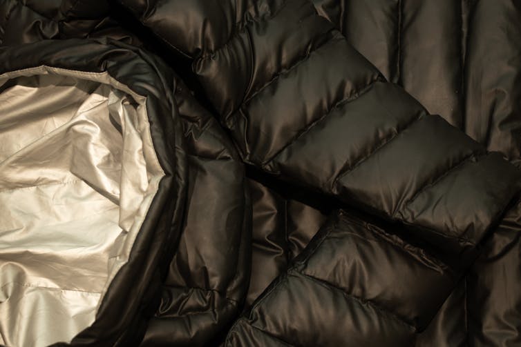 A close up of a down puffer jacket.