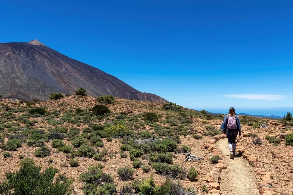 Woman hiking in Teide National Park, Tenerife