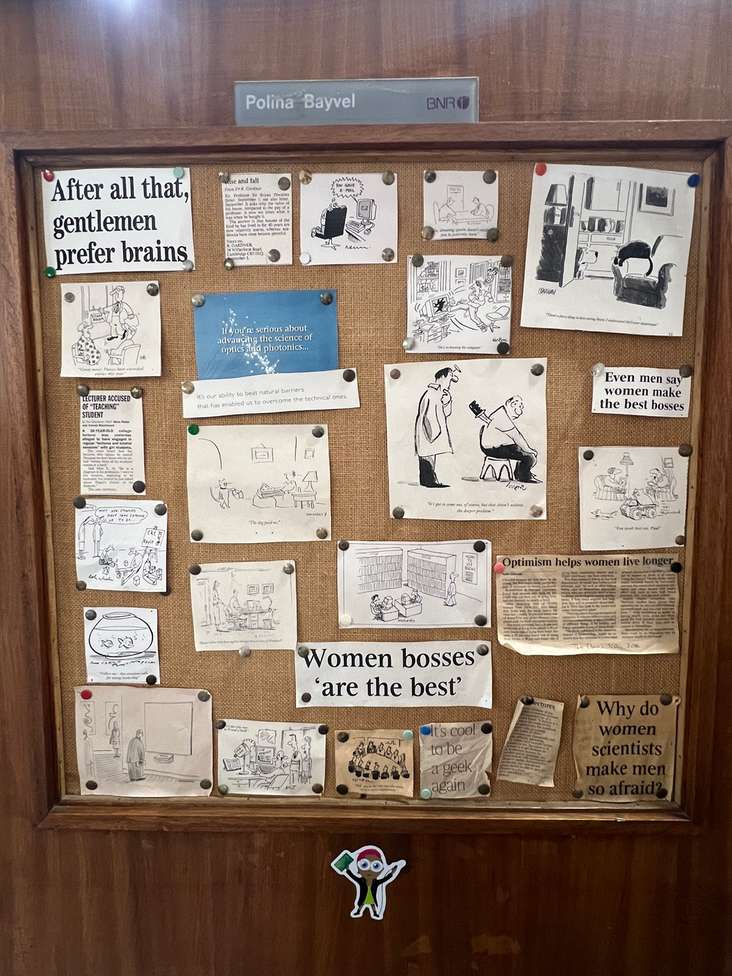 'Women bosses are the best': the door to Polina Bayvel's office at UCL's Engineering Building. (Photo: Eliana Jordan)