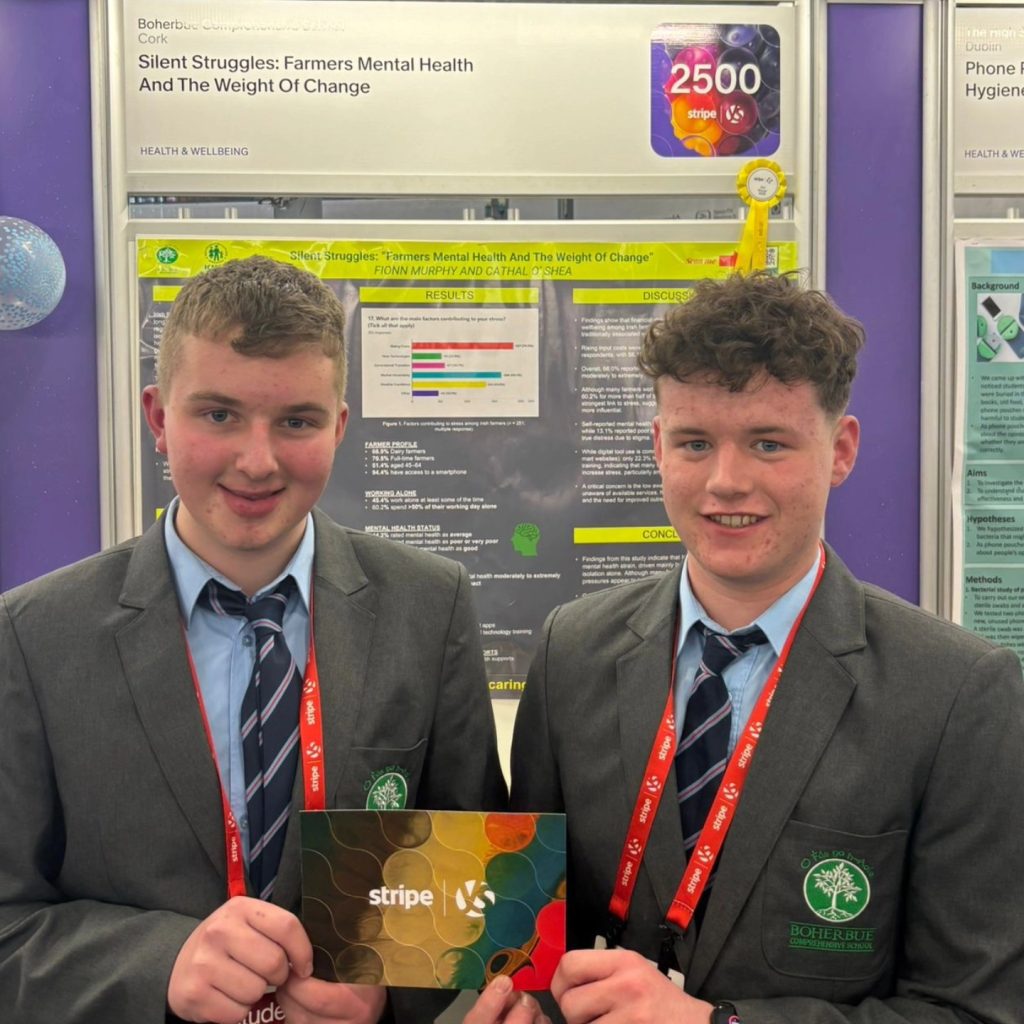 Students Fionn Murphy and Cathal O' Shea from Boherbue Comprehensive School, Co. Cork. Source: Boherbue Comprehensive School Page's Facebook.
