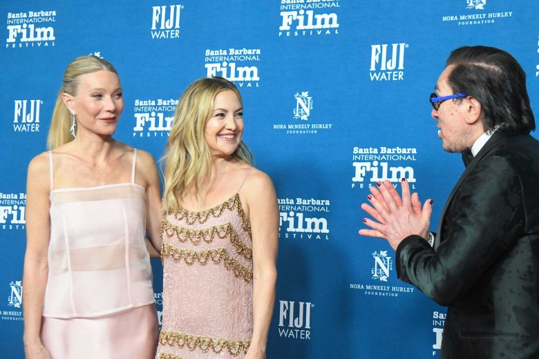 Gwyneth Paltrow, left, presented the Arlington Artist of the Year award to her friend Kate Hudson at the Santa Barbara International Film Festival. Festival director Roger Durling, right.