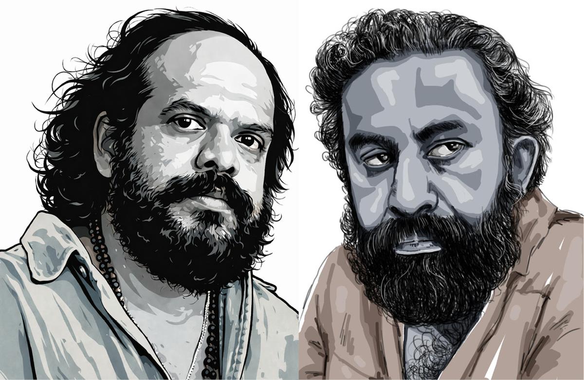 Filmmaker Bharathan (left) nudged literary star Padmarajan (right) into cinema; Padmarajan emerged as a versatile auteur, later celebrated for bold narratives and enduring romantic classics.