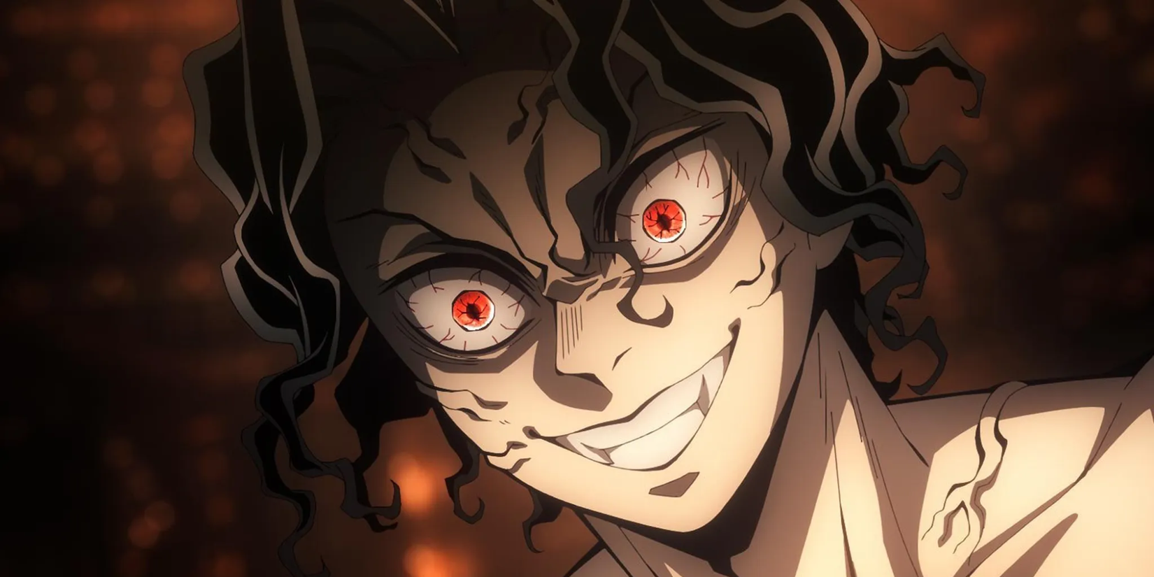 Demon Slayer Kimetsu no Yaiba Infinity Castle - Muzan Kibutsuji looking evil and excited