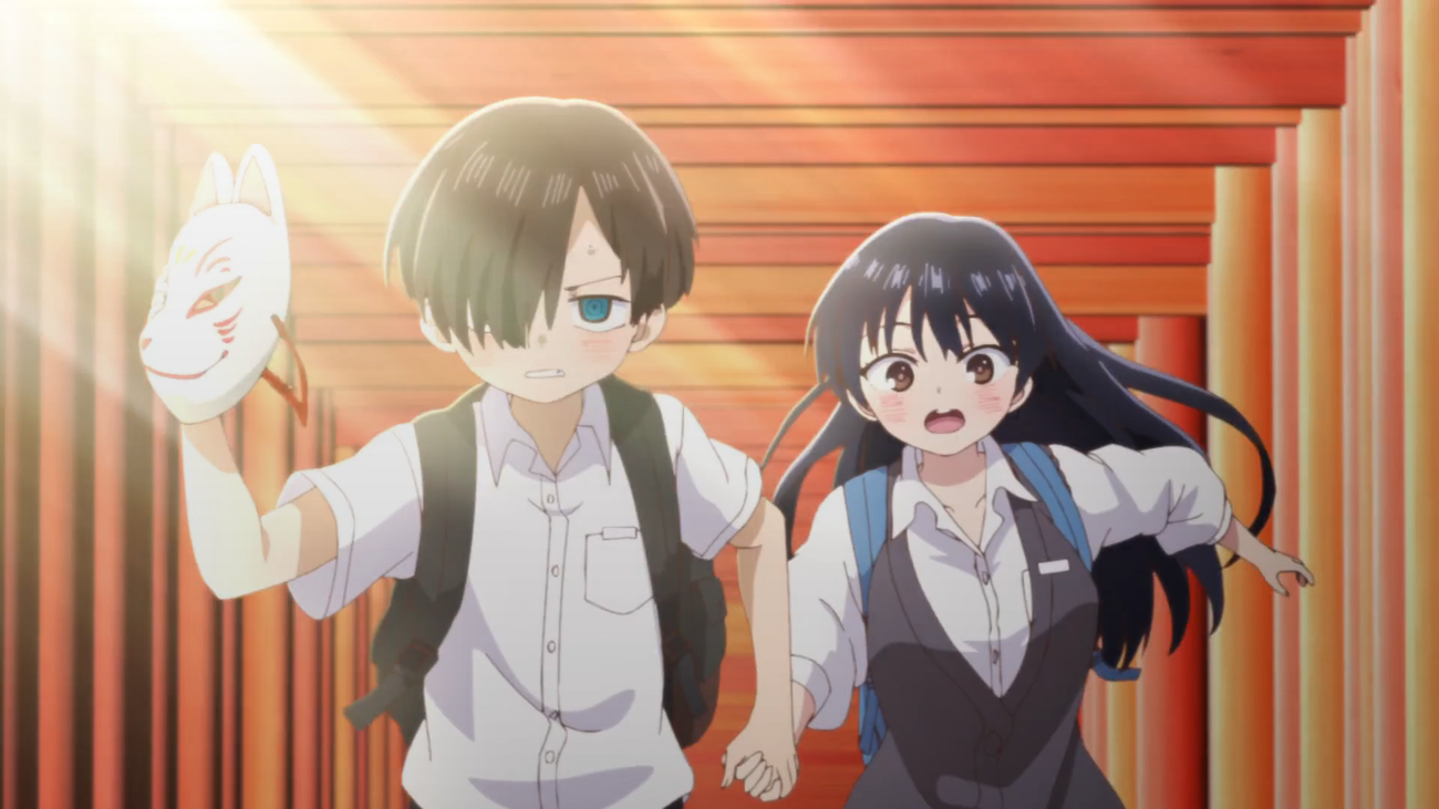 Ichikawa and Yamada running in The Dangers in my Heart the Movie