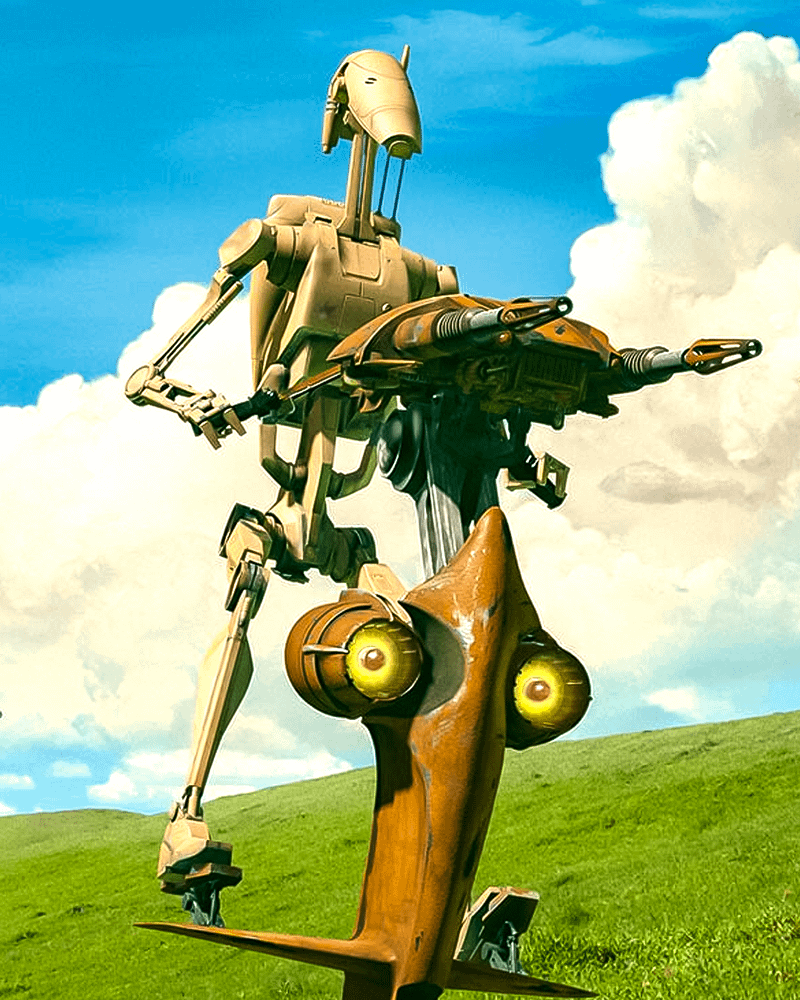 B1 battle droid piloting a STAP.