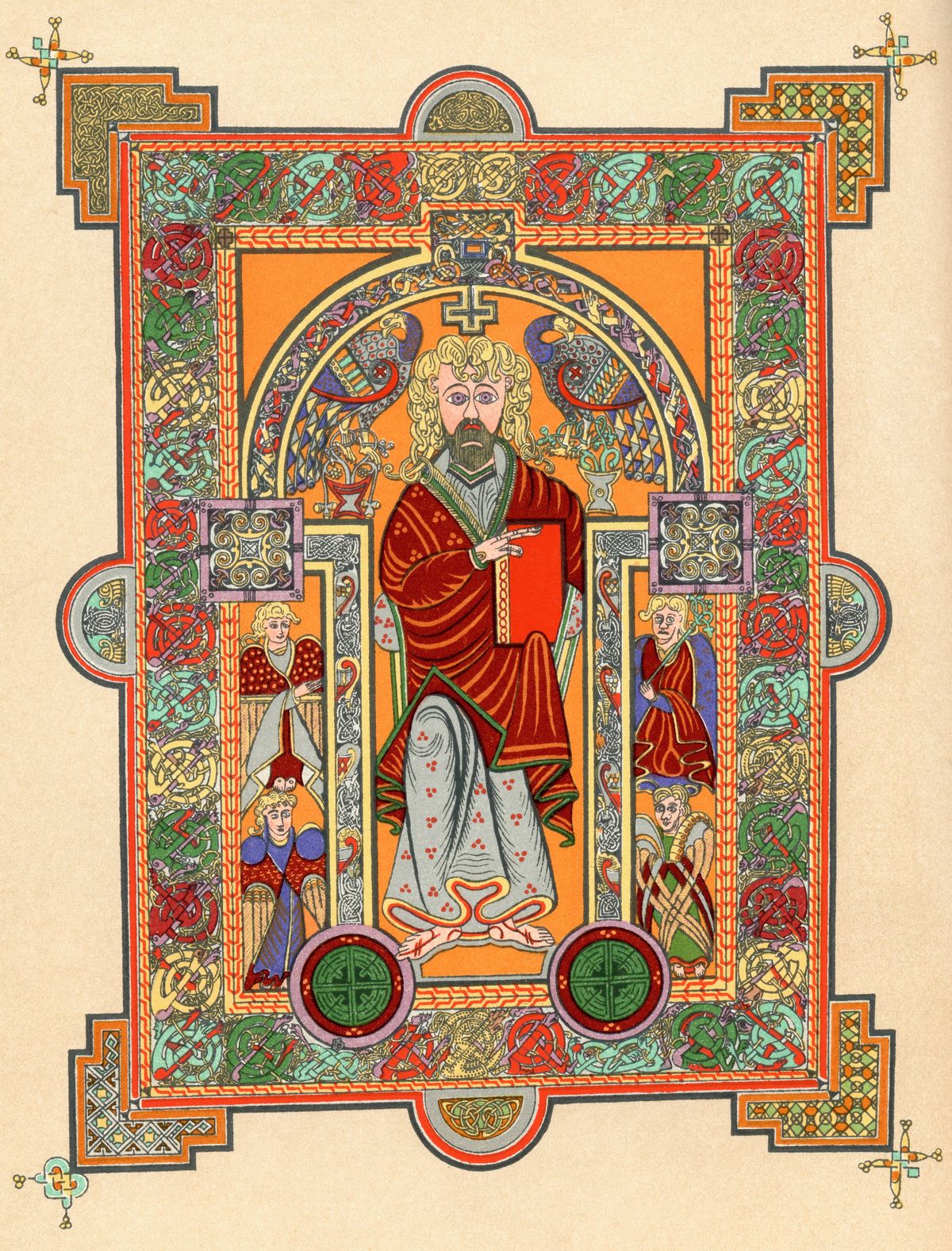 Christ With Four Angels, Introductory Page To The Gospel Of St. Matthew, From The Book Of Kells, C.800. From The Book Short History Of The English People By J.R. Green, Published London 1893 (Photo by: Universal History Archive/Universal Images Group via Getty Images)