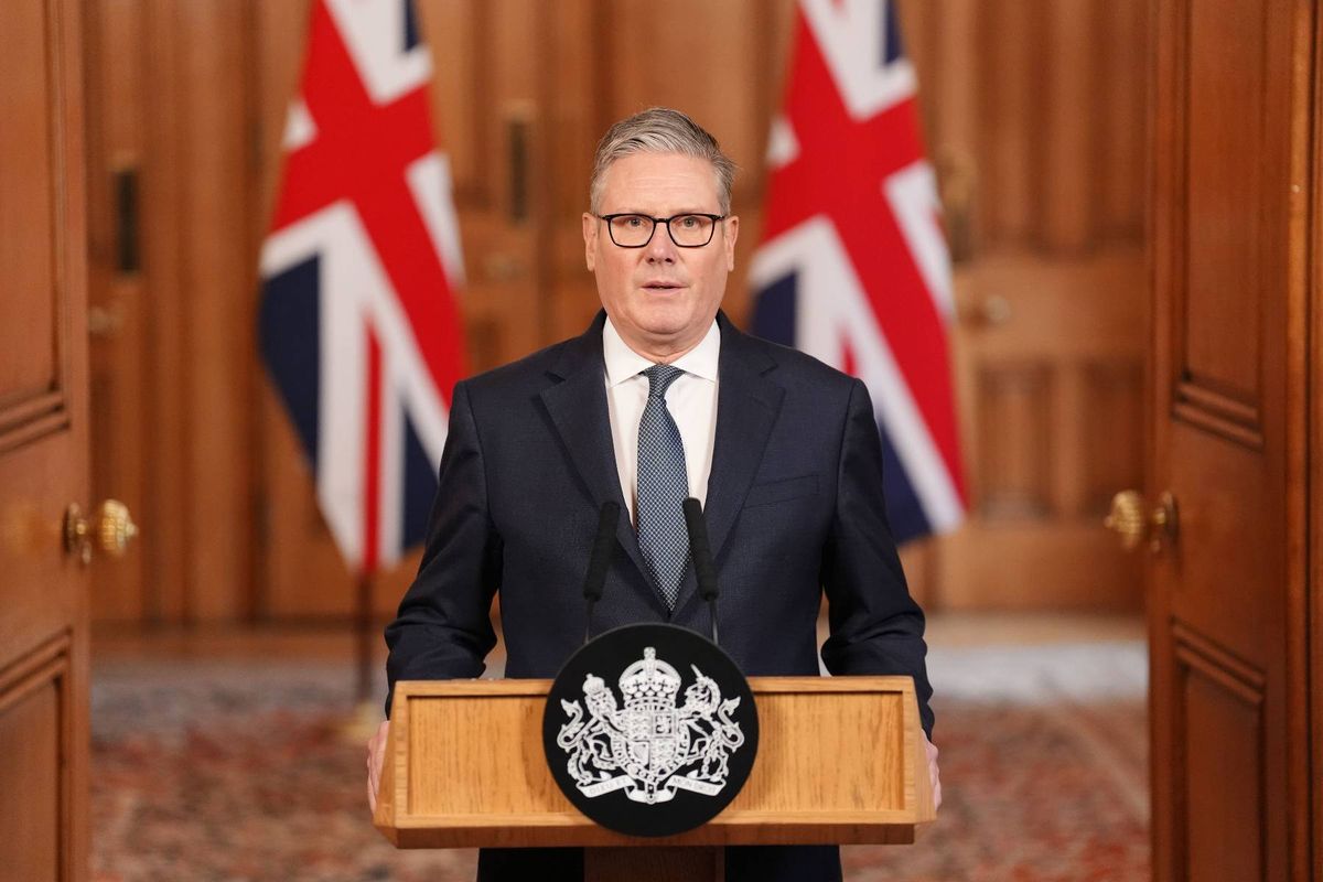 Prime Minister Sir Keir Starmer issues a statement at 10 Downing Street