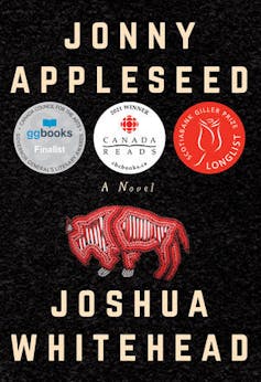 Book cover with the title Johnny Appleseed showing a beaded buffalo.