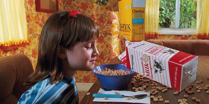 Matilda uses her powers to pour milk in her cereal