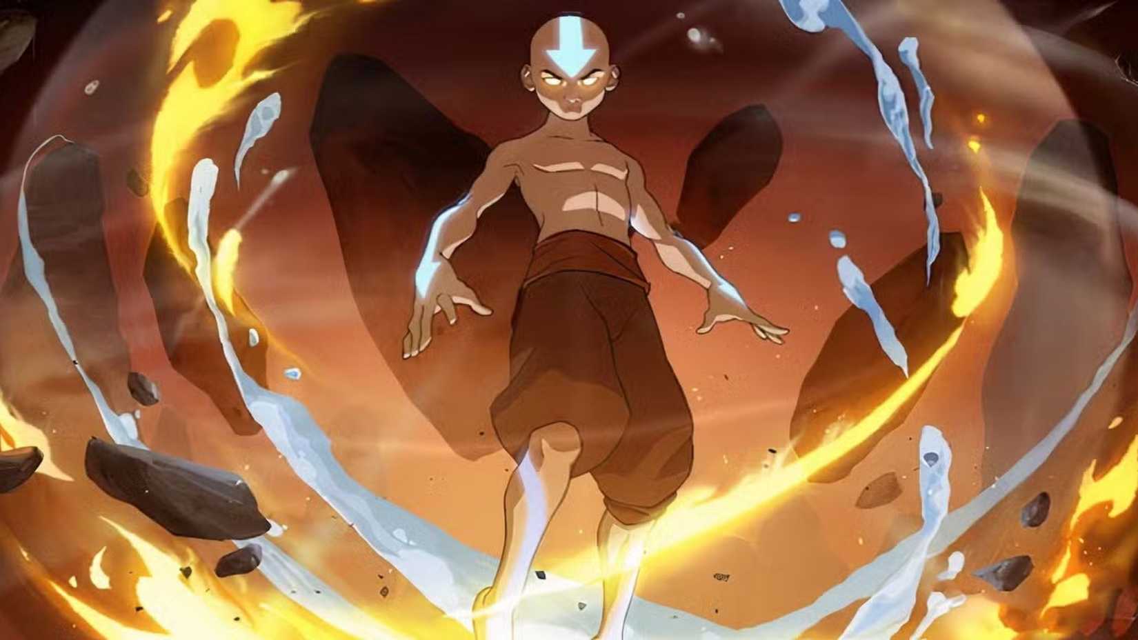 Aang using all four elements in the avatar state in Avatar: The Last Airbender