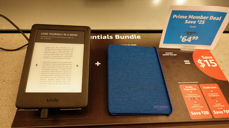 Kindle on sale at an Amazon book storage